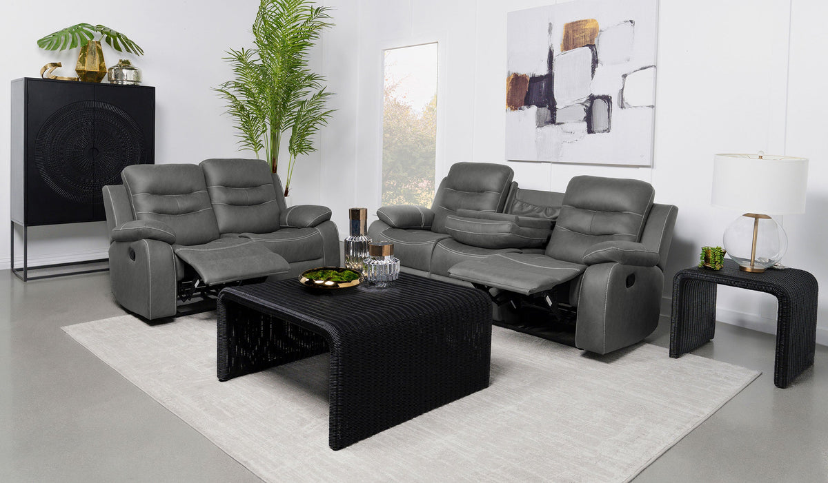 Nova 2-piece Upholstered Padded Arm Sofa Set Dark Grey - MyWaynesHome #