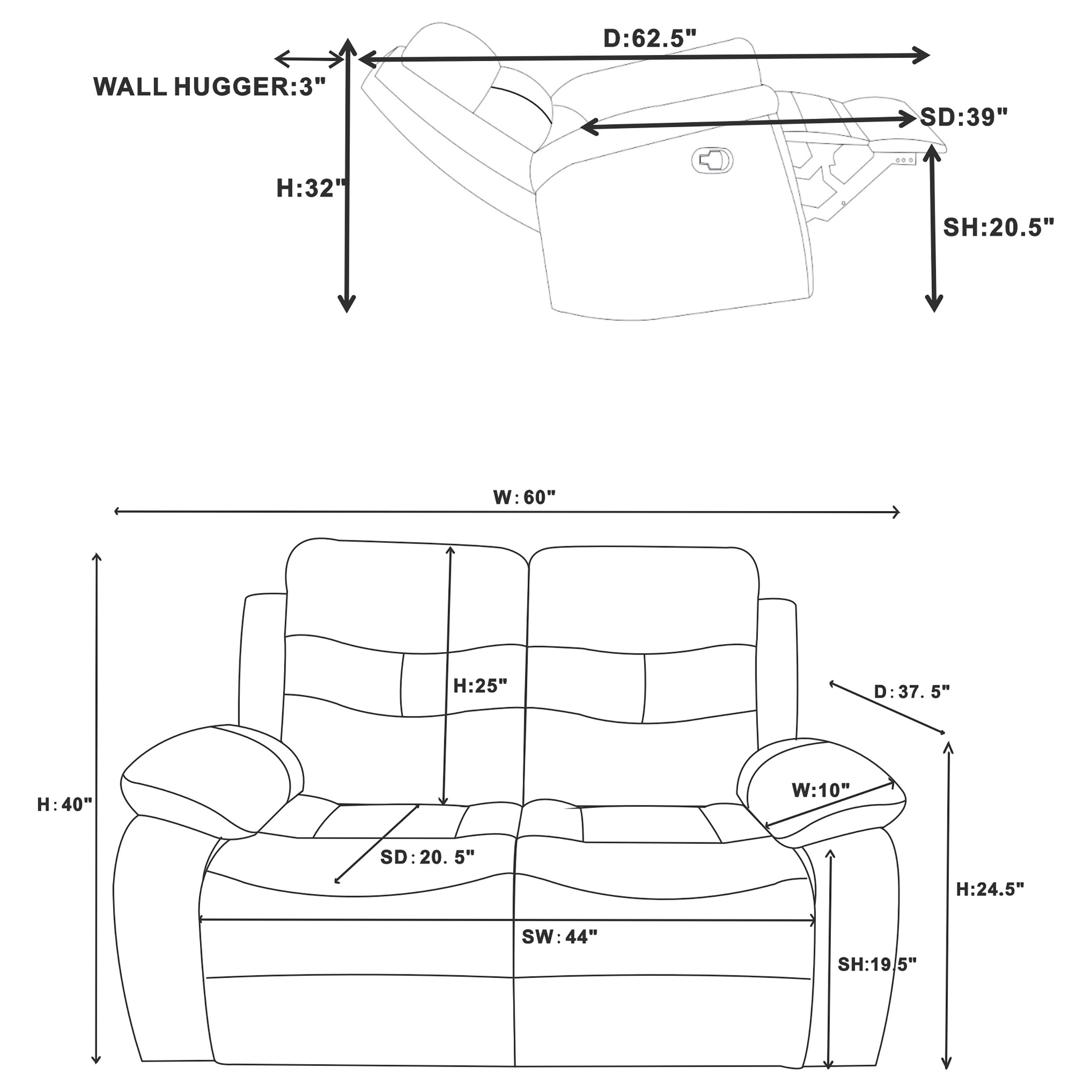 Nova 2-piece Upholstered Padded Arm Sofa Set Dark Grey - MyWaynesHome #