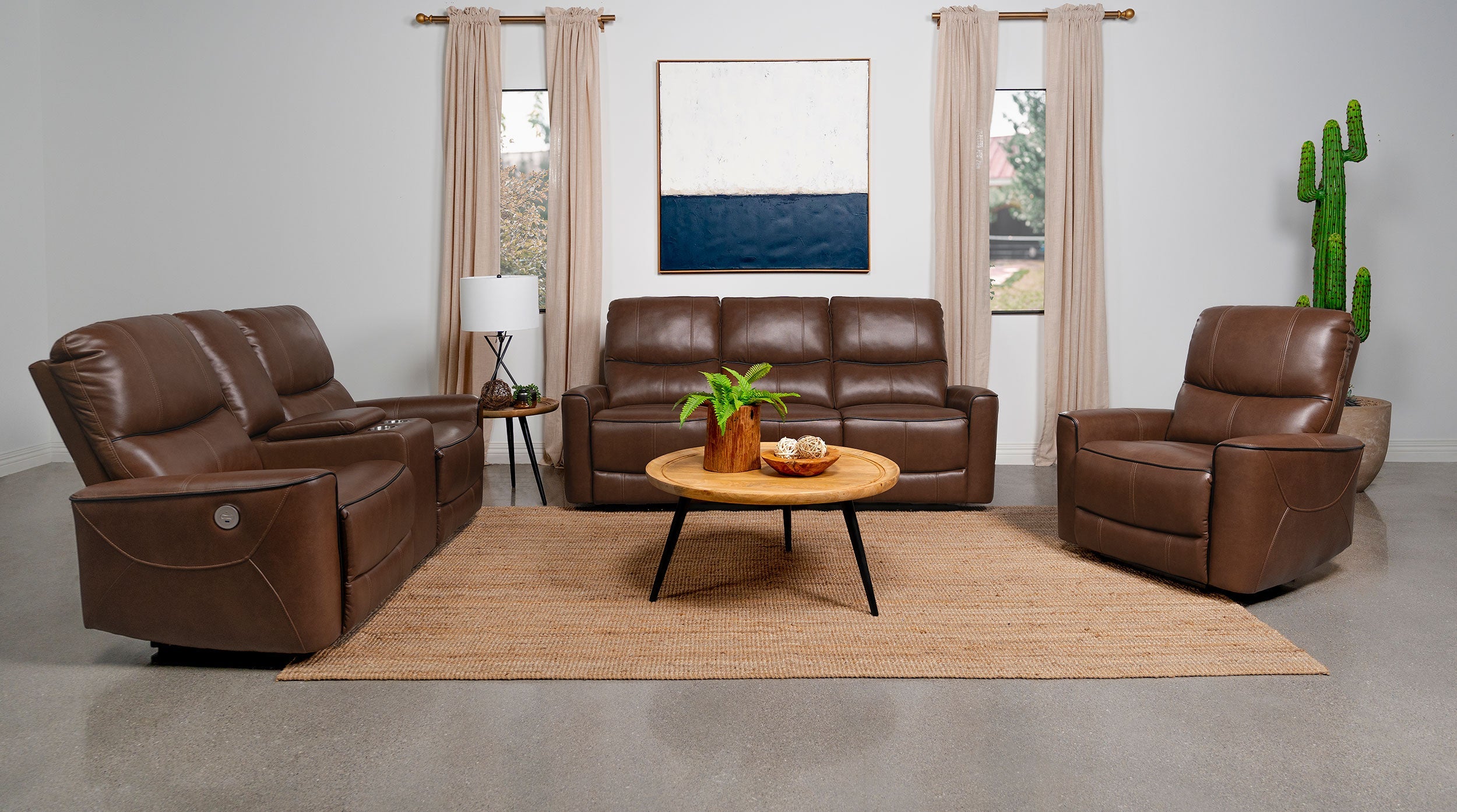 Greenfield Upholstered Power Recliner Chair Saddle Brown - MyWaynesHome #