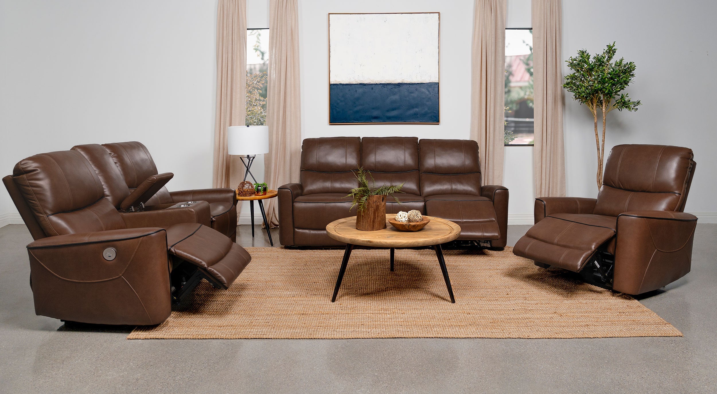 Greenfield Upholstered Power Recliner Chair Saddle Brown - MyWaynesHome #