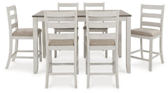 Skempton - Counter Height Dining Table and Bar Stools (Set of 7) - White / Light Brown