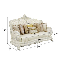 Adara - Sofa With 7 Pillows - Pearl White Synthetic Leather & Antique White