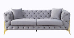 Jelanea - Sofa With 2 Pillows - Gray Velvet & Gold