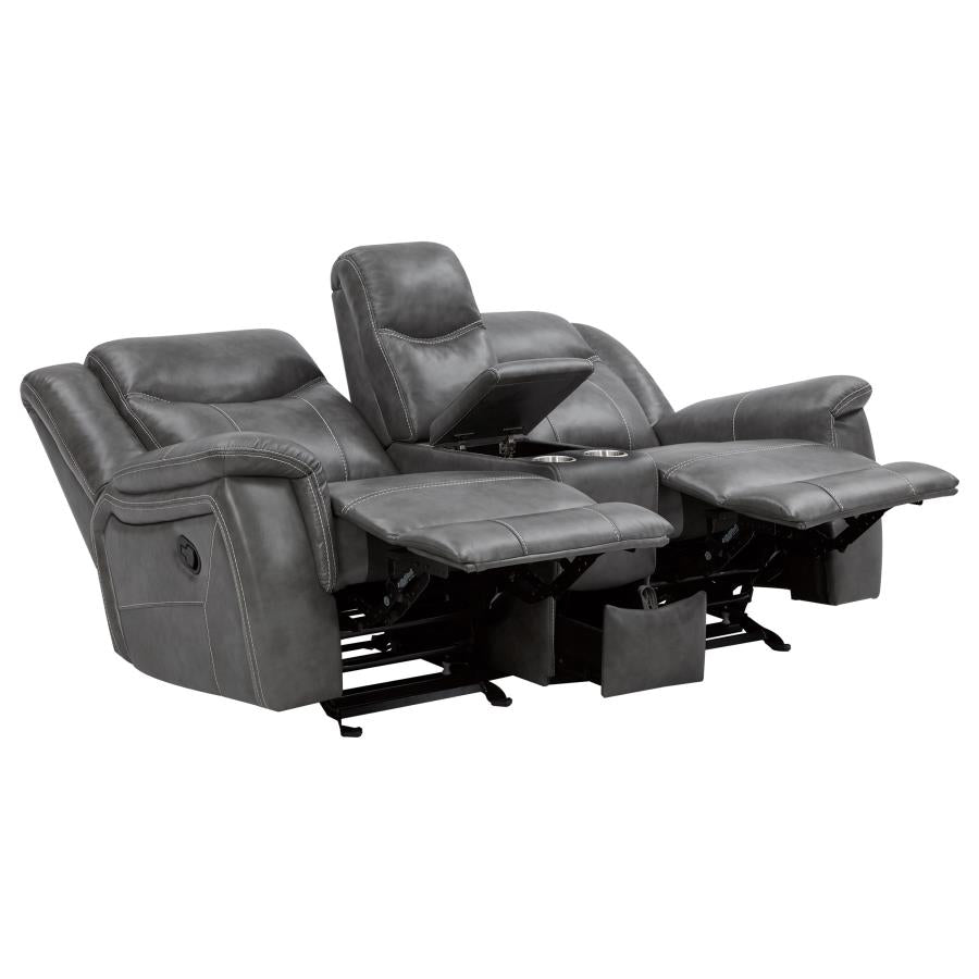 Conrad Grey Glider Loveseat W/ Power Outlet - MyWaynesHome #