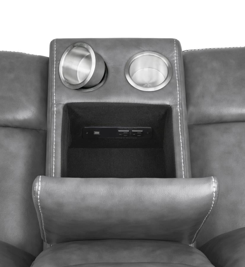 Conrad Grey Glider Loveseat W/ Power Outlet - MyWaynesHome #