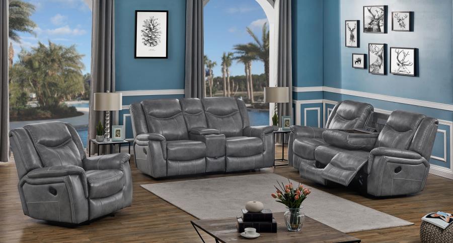 Conrad Grey Glider Loveseat W/ Power Outlet - MyWaynesHome #