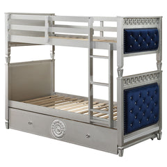 Varian - Twin Over Twin Bunk Bed - Blue Velvet & Silver