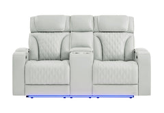 U8611 - Power Console Reclining Loveseat With Power Headrest, LED And Speaker - Silver