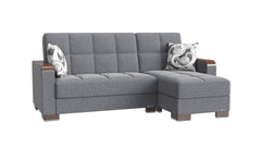 Ottomanson Armada X - Upholstered Convertible Wood Trimmed Chaise Lounge With Storage - Gray/Black PU Polyester