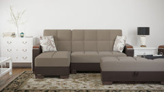 Ottomanson Armada X - Upholstered Convertible Wood Trimmed Ottoman With Storage - Beige/Brown PU Chenille