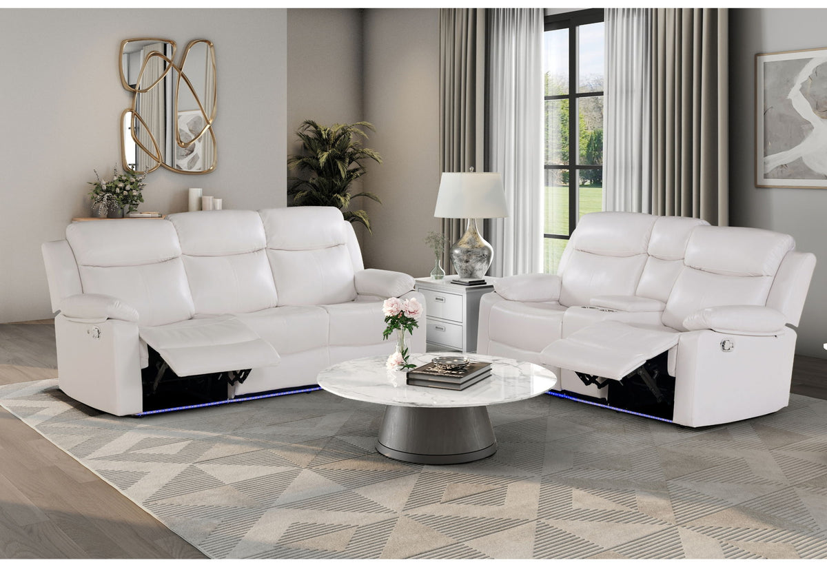 U6026 - 2 Piece Living Room Set (Reclining Sofa, Console Reclining Loveseat With LED And Speaker) - White