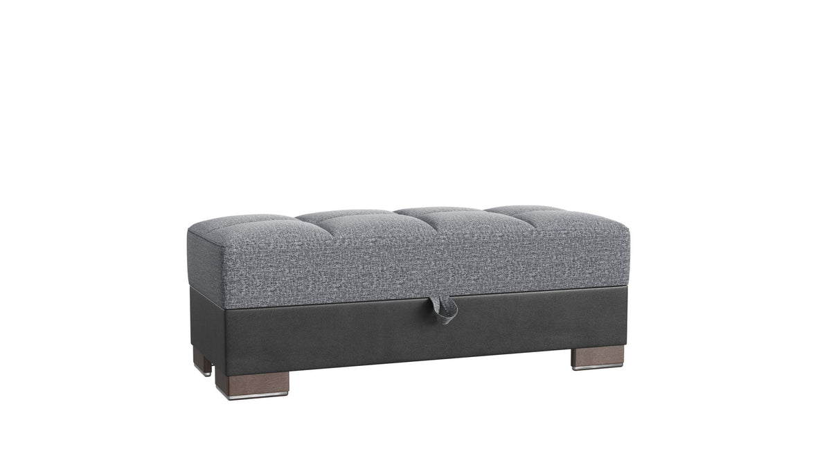 Ottomanson Armada X - Upholstered Convertible Wood Trimmed Ottoman With Storage - Gray/Black PU Polyester