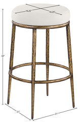 Ferro - Performance Fabric Upholstered Backless Bar Stool - Cream / Antique Brass