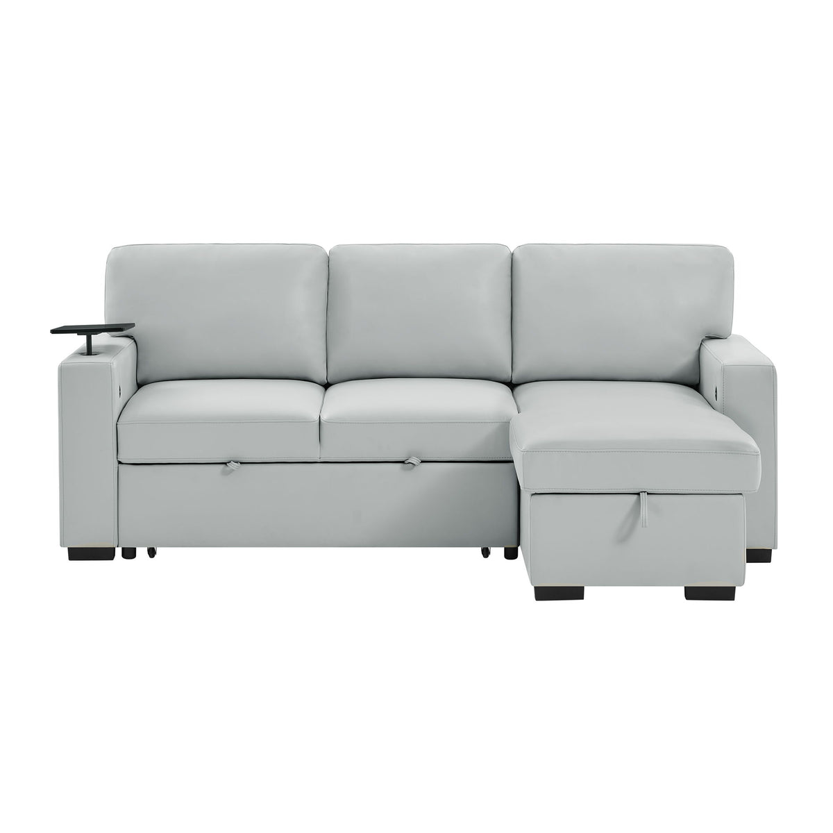 U0212 - Pull Out Sofa Bed With 1 Table Tray, 1 USB, And Storage Chaise - Silver