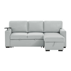 U0212 - Pull Out Sofa Bed With 1 Table Tray, 1 USB, And Storage Chaise - Silver
