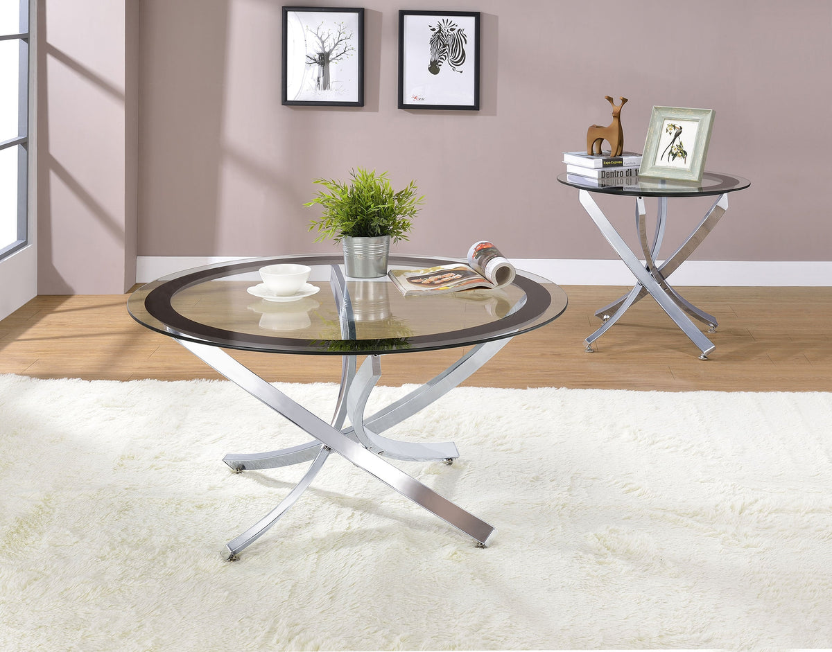 Brooke 2-piece Round Glass Top Coffee Table Set Chrome - MyWaynesHome #