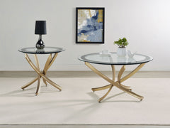 Brooke 2-piece Round Glass Top Coffee Table Set Brass - MyWaynesHome #