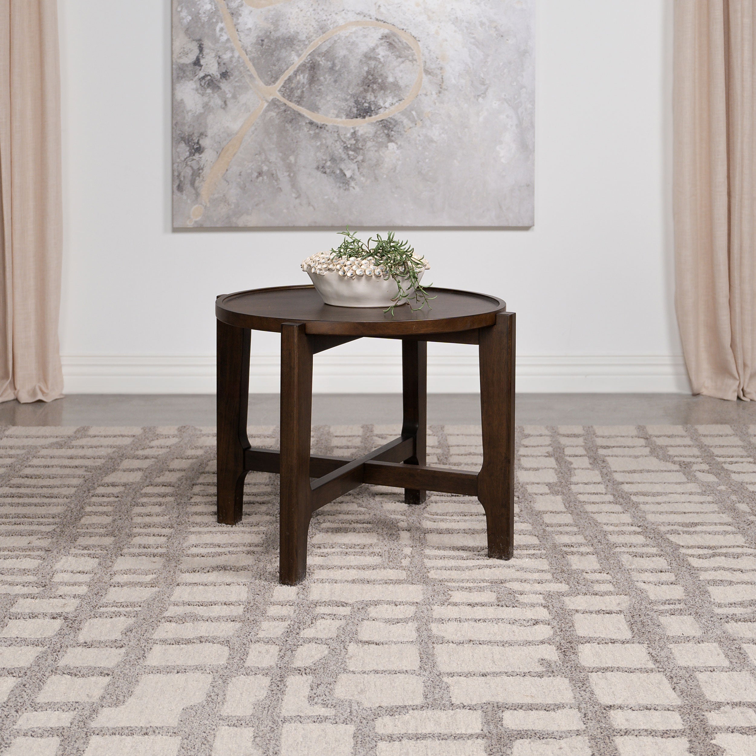 Cota Round Solid Wood End Table Dark Brown - MyWaynesHome #