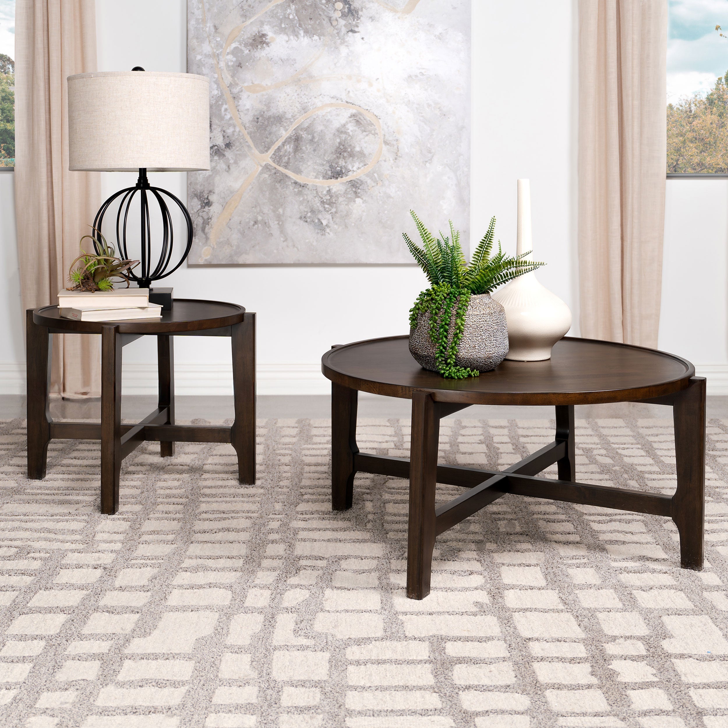 Cota Round Solid Wood End Table Dark Brown - MyWaynesHome #