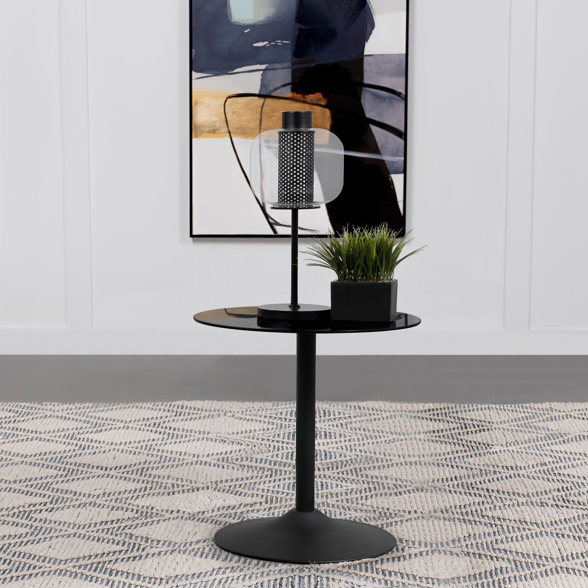 Ganso Round Metal End Table With Tempered Glass Top Black - MyWaynesHome #