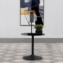 Ganso Round Metal End Table With Tempered Glass Top Black - MyWaynesHome #