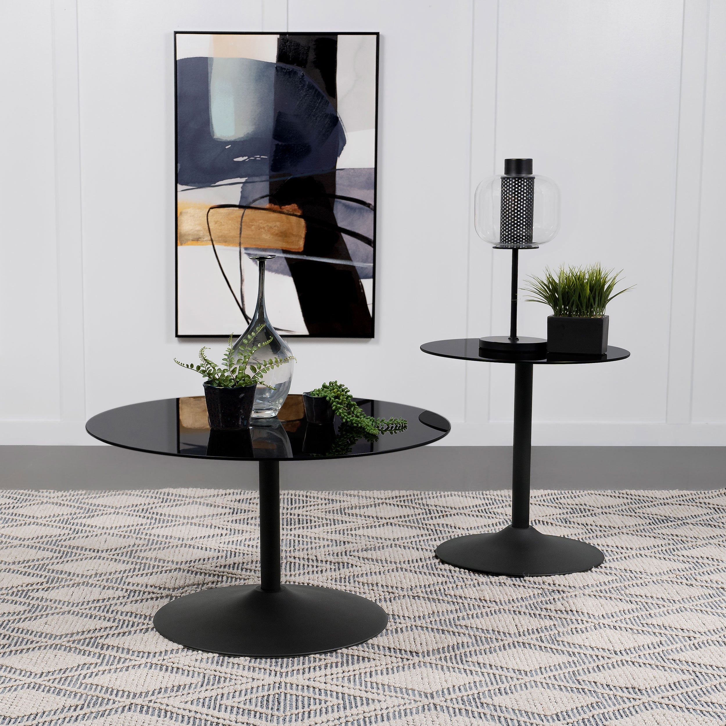 Ganso Round Metal End Table With Tempered Glass Top Black - MyWaynesHome #