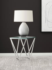Brittania Square Glass Top Geometric End Table Nickel - MyWaynesHome #