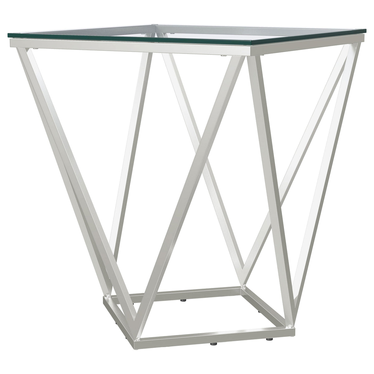 Brittania Square Glass Top Geometric End Table Nickel - MyWaynesHome #
