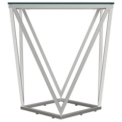 Brittania Square Glass Top Geometric End Table Nickel - MyWaynesHome #