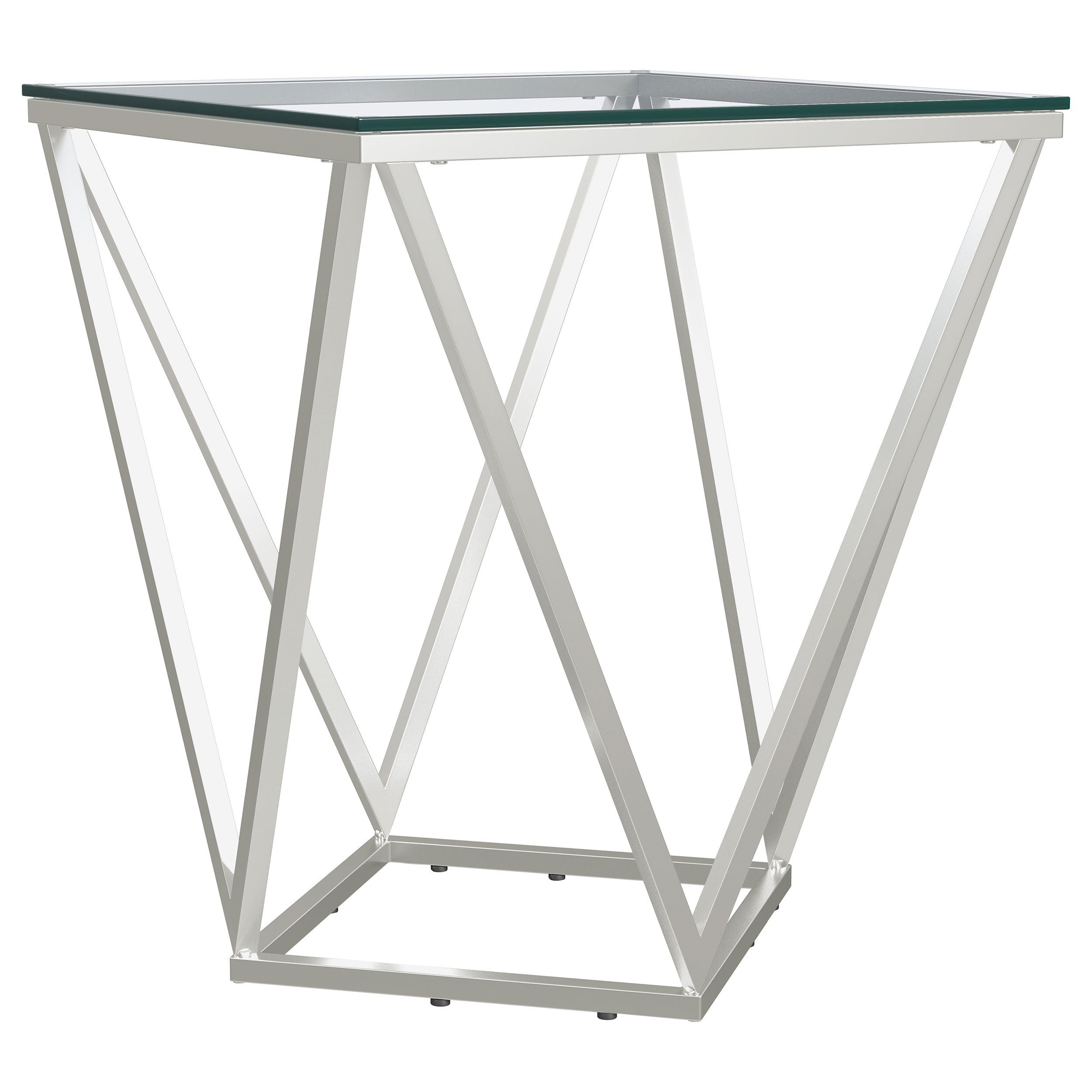 Brittania Square Glass Top Geometric End Table Nickel - MyWaynesHome #