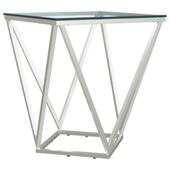 Brittania Square Glass Top Geometric End Table Nickel - MyWaynesHome #