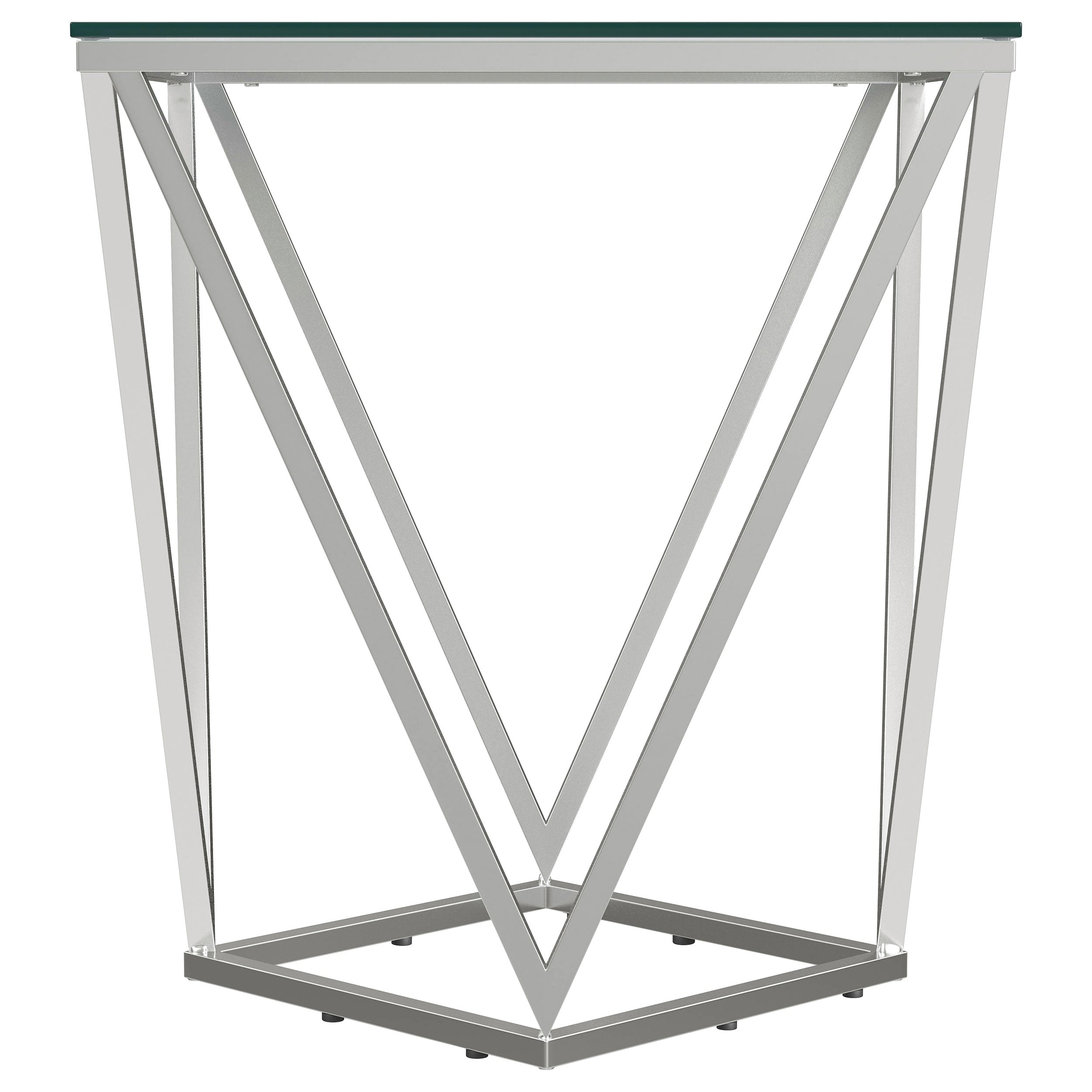 Brittania Square Glass Top Geometric End Table Nickel - MyWaynesHome #