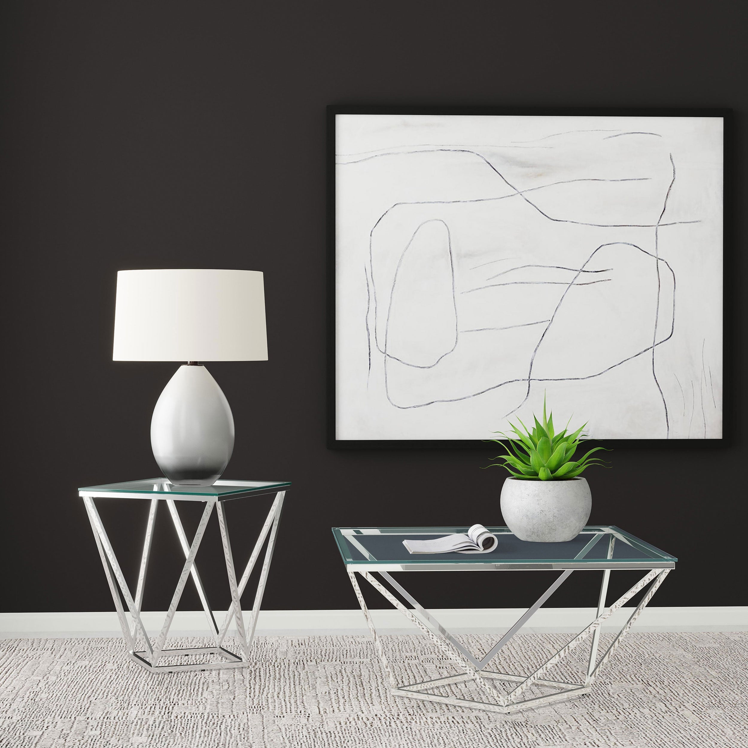Brittania Square Glass Top Geometric End Table Nickel - MyWaynesHome #