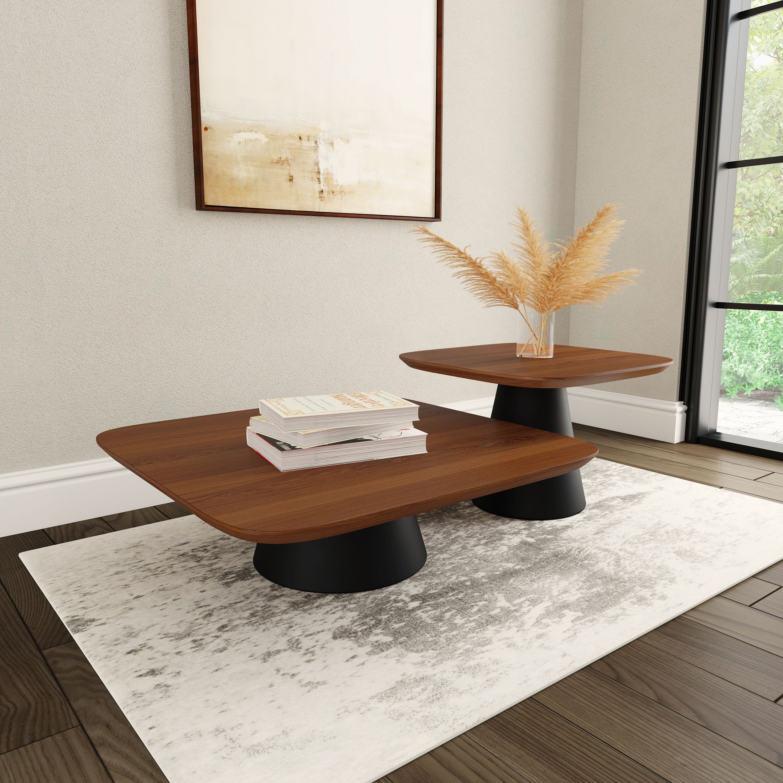 Eason 2-piece Coffee Table Set Walnut And Black - MyWaynesHome #