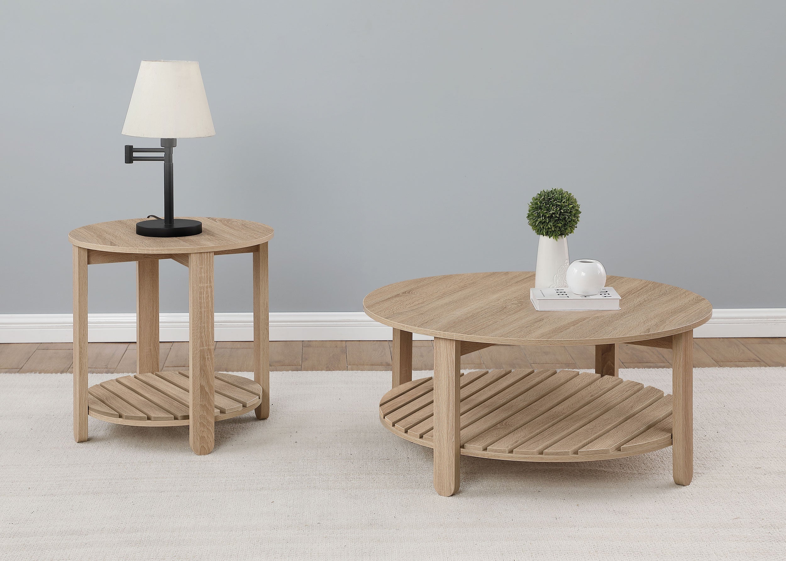 Fowler 1-shelf Round Engineered Wood Side End Table Natural - MyWaynesHome #