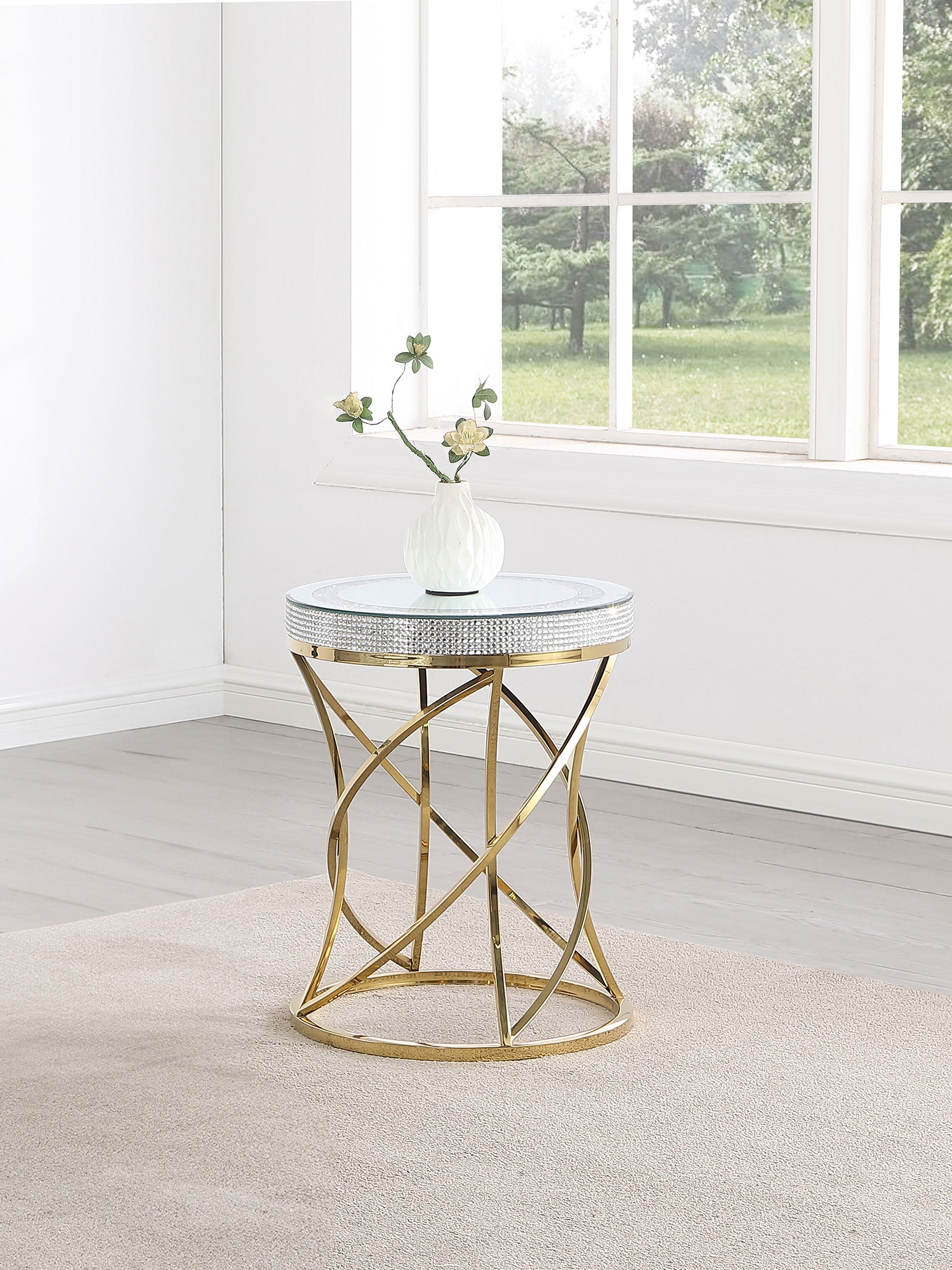 Elise Round Mirror Top Stainless Steel End Table Gold - MyWaynesHome #