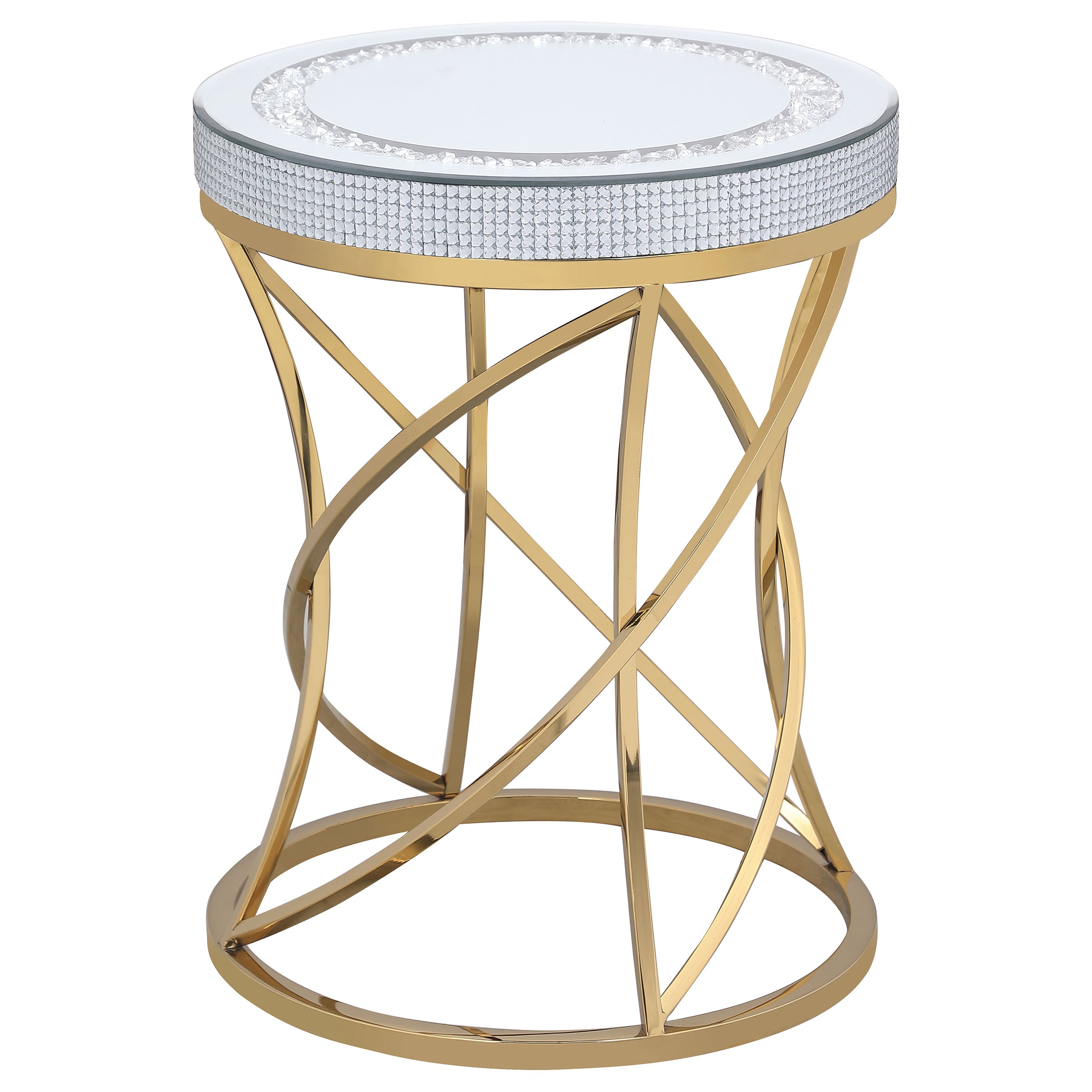 Elise Round Mirror Top Stainless Steel End Table Gold - MyWaynesHome #