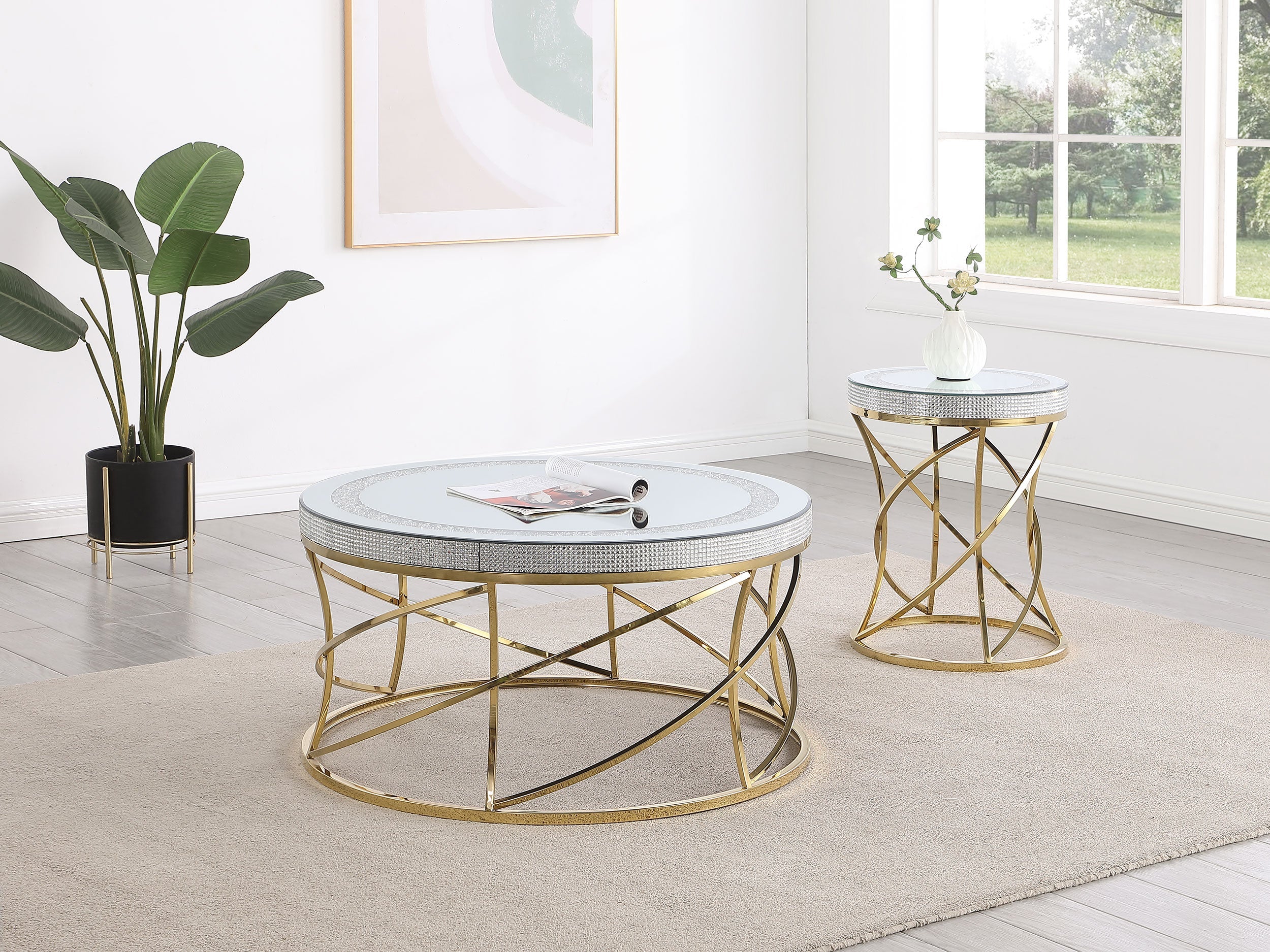 Elise Round Mirror Top Stainless Steel End Table Gold - MyWaynesHome #