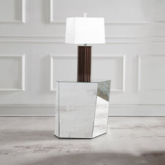 Capella Mirrored Abstract Geometric End Table Silver - MyWaynesHome #