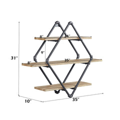 Brantley - 31" Wall Rack With 3 Shelves - Oak & Sandy Black