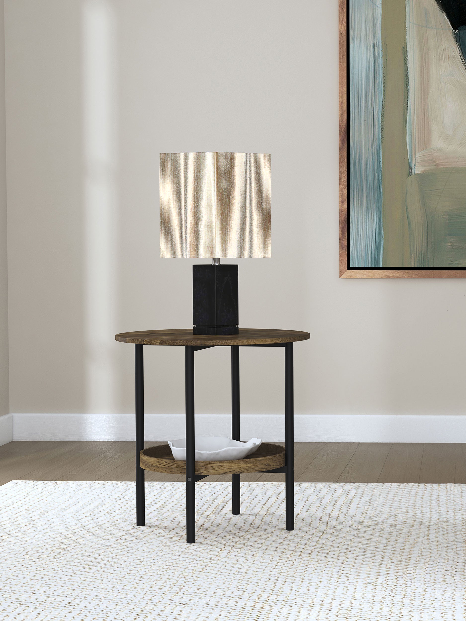 Delfin Round Glass Top Side End Table Black And Brown - MyWaynesHome #