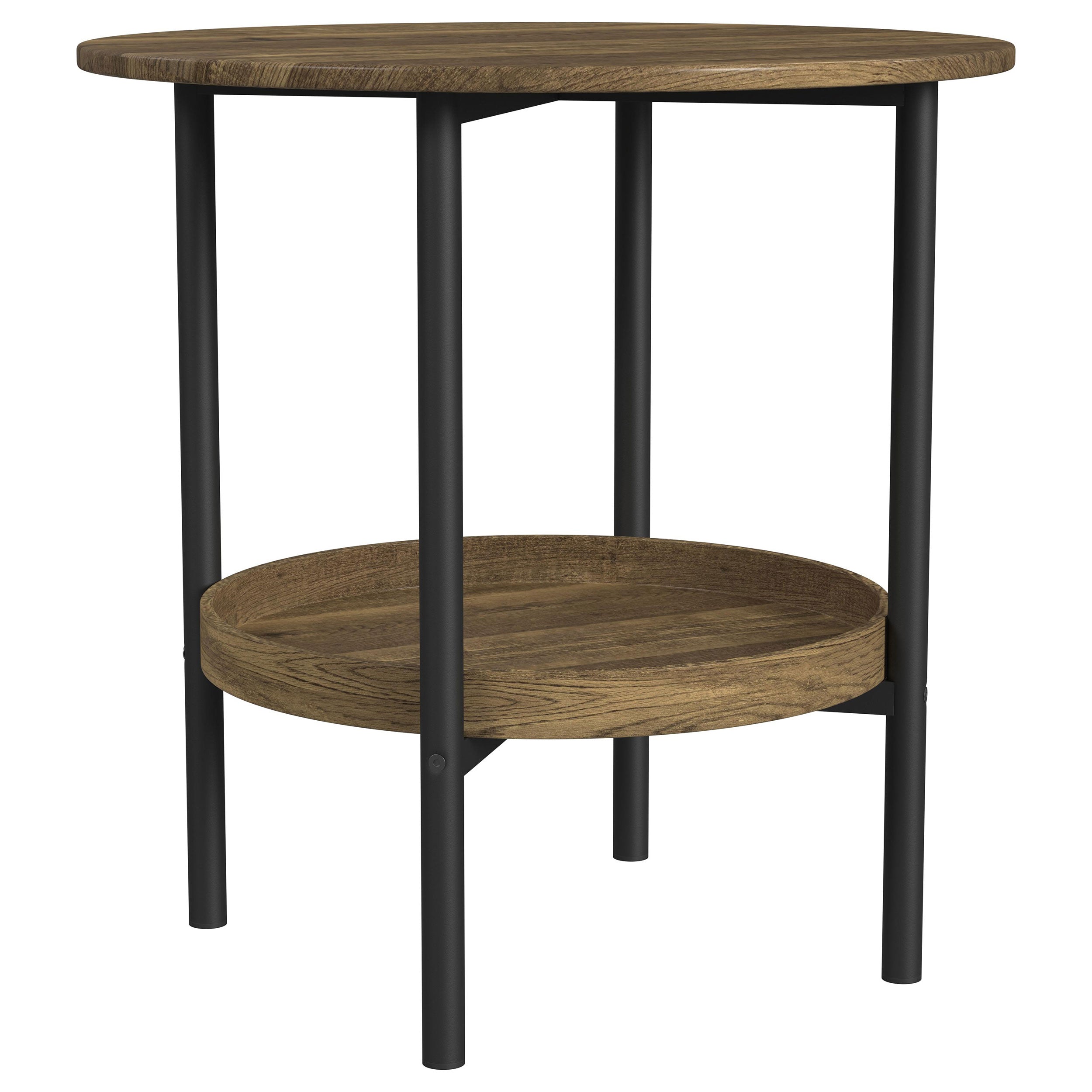 Delfin Round Glass Top Side End Table Black And Brown - MyWaynesHome #