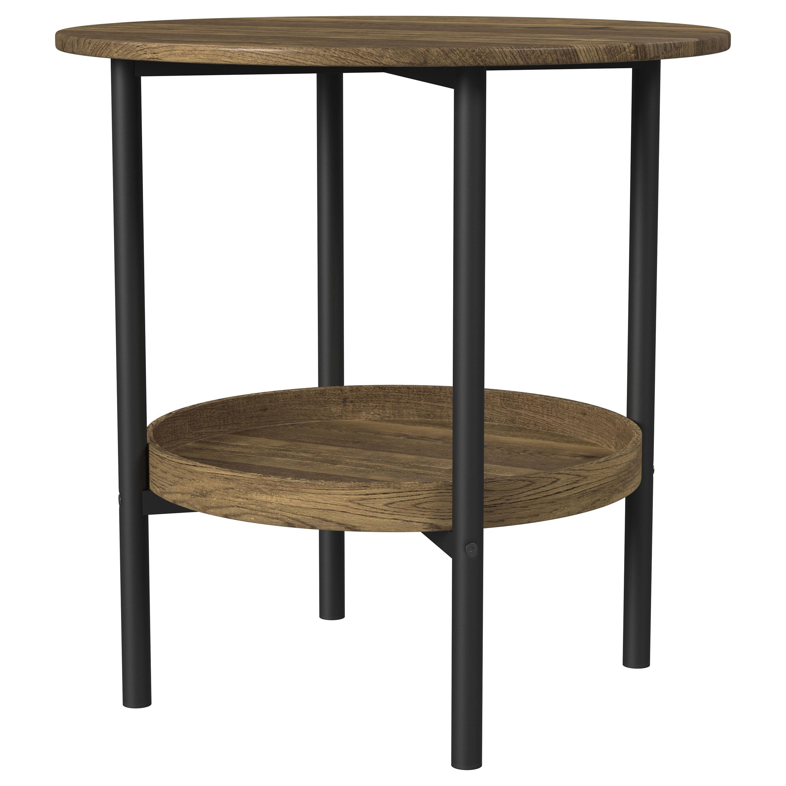 Delfin Round Glass Top Side End Table Black And Brown - MyWaynesHome #
