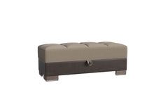 Ottomanson Armada X - Upholstered Convertible Wood Trimmed Ottoman With Storage - Beige/Brown PU Chenille