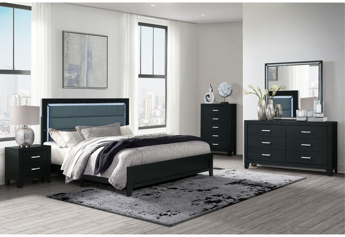 Reid - 4 Piece Queen Bedroom Set (Bed, Dresser, Mirror, Nightstand) - Black