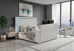 Elias - King Bed With Immersive Sound Speaker, LED, TV Lift, And Fireplace - Gray