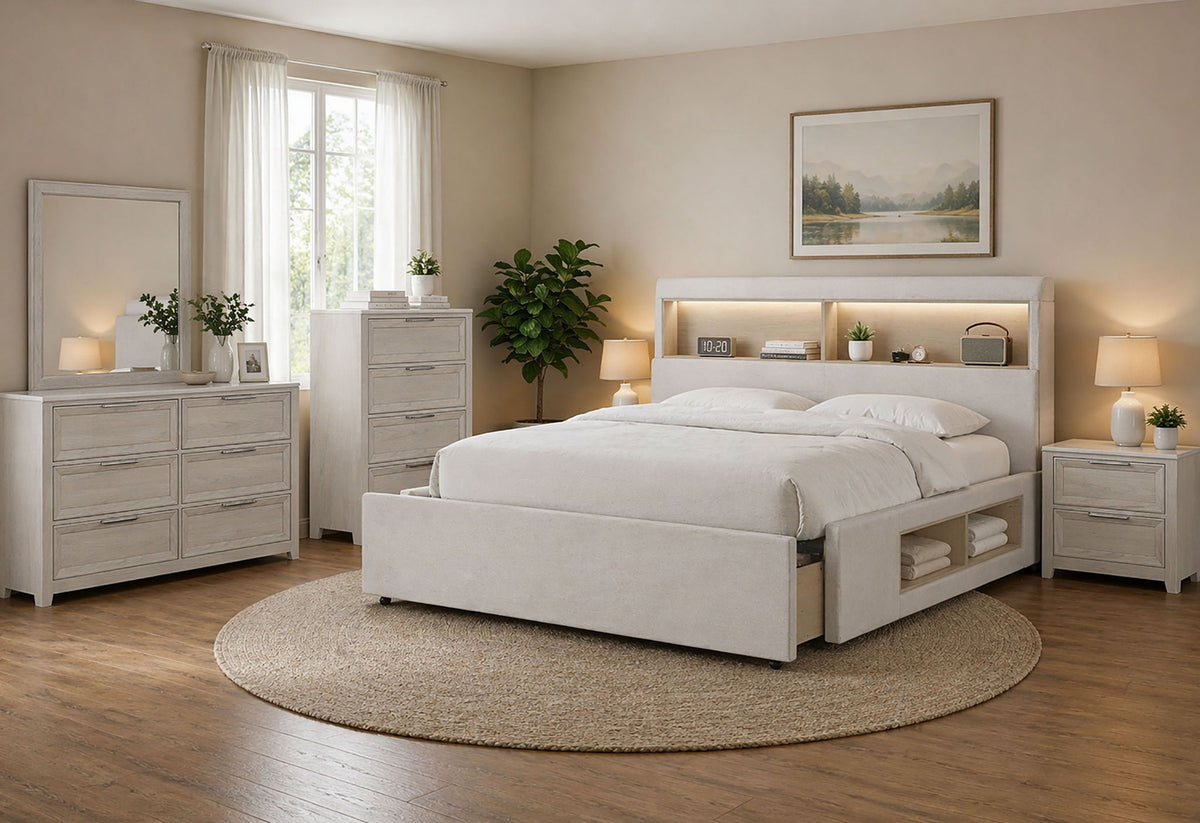 Sadie / Mariah - 5 Piece Queen Bedroom Set (Bed, Dresser & Mirror, Nightstand, Chest)
