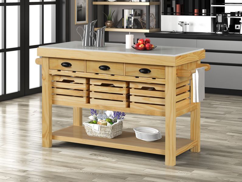 Grovaam - Kitchen Island - Marble Top & Natural
