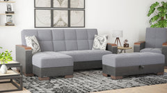 Ottomanson Armada X - Upholstered Convertible Wood Trimmed Ottoman With Storage - Gray/Black PU Polyester