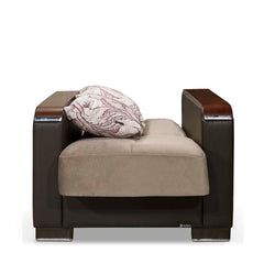 Ottomanson Armada X - Upholstered Convertible Wood Trimmed Armchair With Storage - Beige/Brown PU Chenille